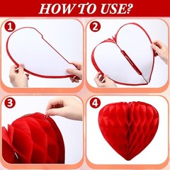 30 Pcs Heart Honeycomb Party Decorations Red Blush Pink Tissue Red,Blush Pink