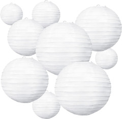 10 Linternas de Papel Blanco Redondas Colgantes de 4 a 10 Pulgadas Decoracion