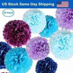 Blue Paper Flowers Tissue Pom Poms Ball Party Home Outdoor Wedding Decor 25 Pcs