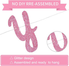 Pink Glitter Sweet 1 Year Banner(Pre-Strung), First Birthday Anniversary Party D