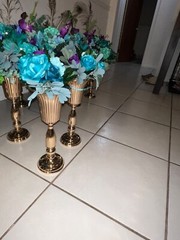 17 Wedding centerpieces peacock colors w/ 15in vase and one big arrangement