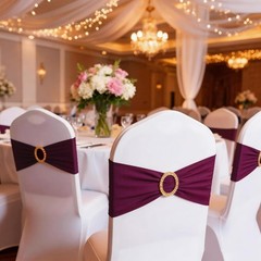 Reusable Dark Burgundy Chair Sashes 50 Count with Gold Buckles for Celebrations