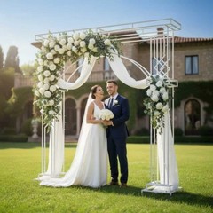 8.5 Feet Tall Metal Elegant Wedding Arch White Garden Arbor with Trellis Decor