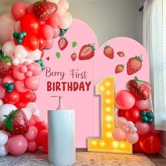 Set of 2 Arch Backdrop Cover 7.2FT, 6FT and Berry First Birthday Decal Pink