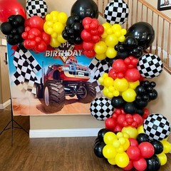 150PCS Race Car Balloons Arch Garland Kit Racing Car Birthday Party Checkered…