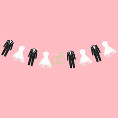 Bride and Groom Wedding Dress Garland Banner, 9.8 Ft Hanging Tuxedo and Gown wit