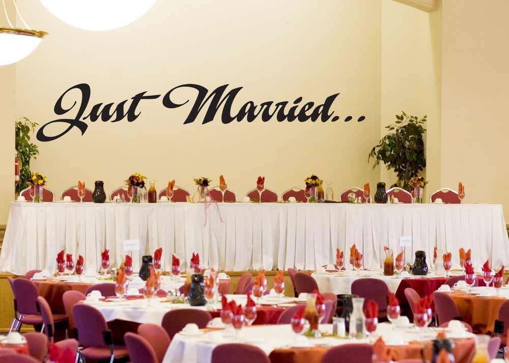Just Married Wedding Wall Decor Vinyl Sticker Decal 7.5″h x 40″w