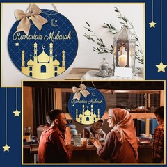 Shellwei Ramadan Door Sign for Front Door Ramadan Kareem Hanger Wreaths Eid M…