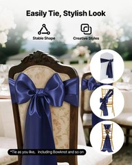 VEVOR 50PCS Navy Blue Spandex Chair Sashes Elastic Bows Wedding Party Dining