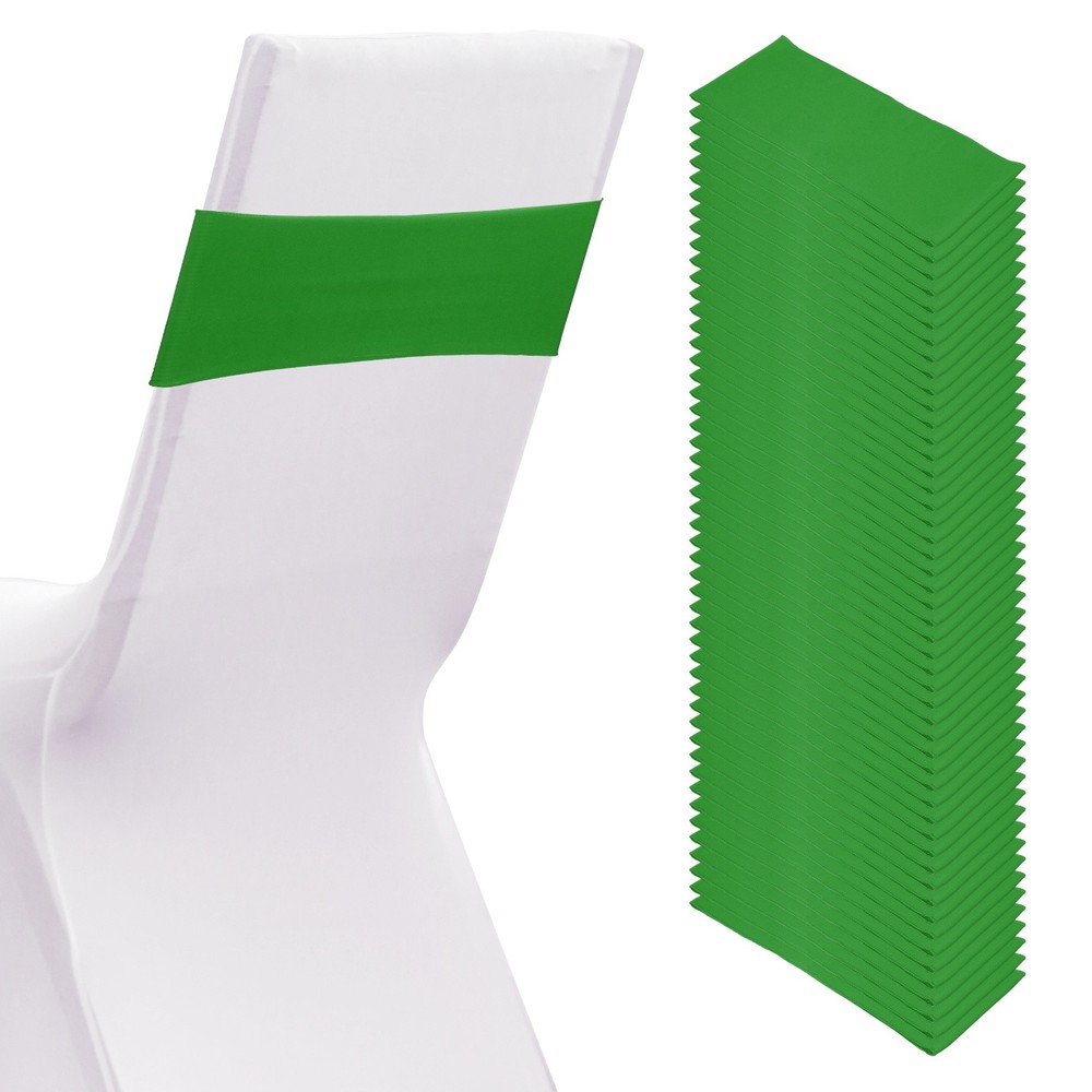 50 Pcs Spandex Chair Sashes Bows with Slider Buckle, Green