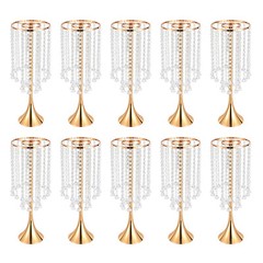 10Pcs Luxurious Acrylic Crystal Flower Stand Wedding Centerpieces on Floor Gold