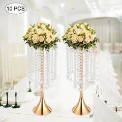 10Pcs Luxurious Acrylic Crystal Flower Stand Wedding Centerpieces on Floor Gold