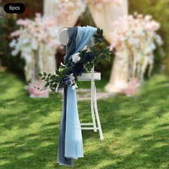 6pcs Blue Artificial Flower Arrangement Ribbons For Wedding Chair Back Decor New
