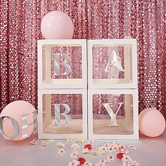 WHITE 12″ Transparent Balloon Boxes with Trim Centerpiece Decorations