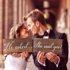 Blulu 2 Pieces He Asked She Said Yes Sign Wedding Engagement Brown, White