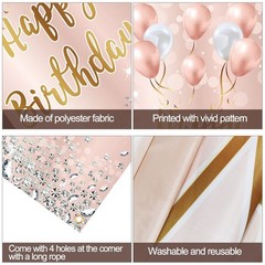 Pink Rose Gold Happy Birthday Door Banner Backdrop Decorations for Women Girl…