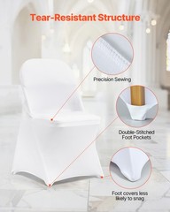 VEVOR 12PCS White Stretch Spandex Folding Chair Covers for Wedding Party Dining