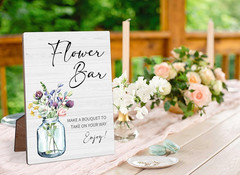 Flower Bar Sign with Stand and Hook, Floral Bridal Shower Decorations, Bloom Bar