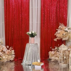 Versatile Red Sequin Backdrop Curtain 2 Panels 2Ft x 8Ft for Memorable Events