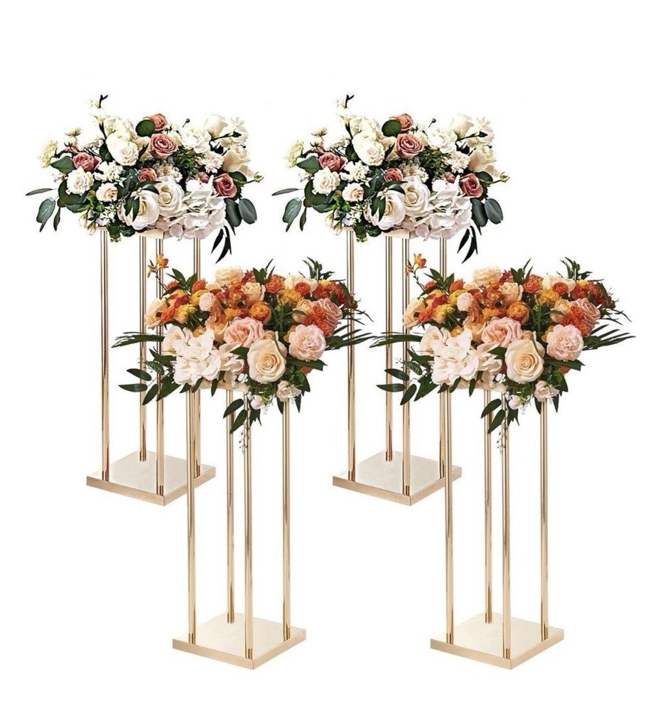 4PCS Gold Metal Wedding Flower Stand 31.5in Column Centerpiece Rack