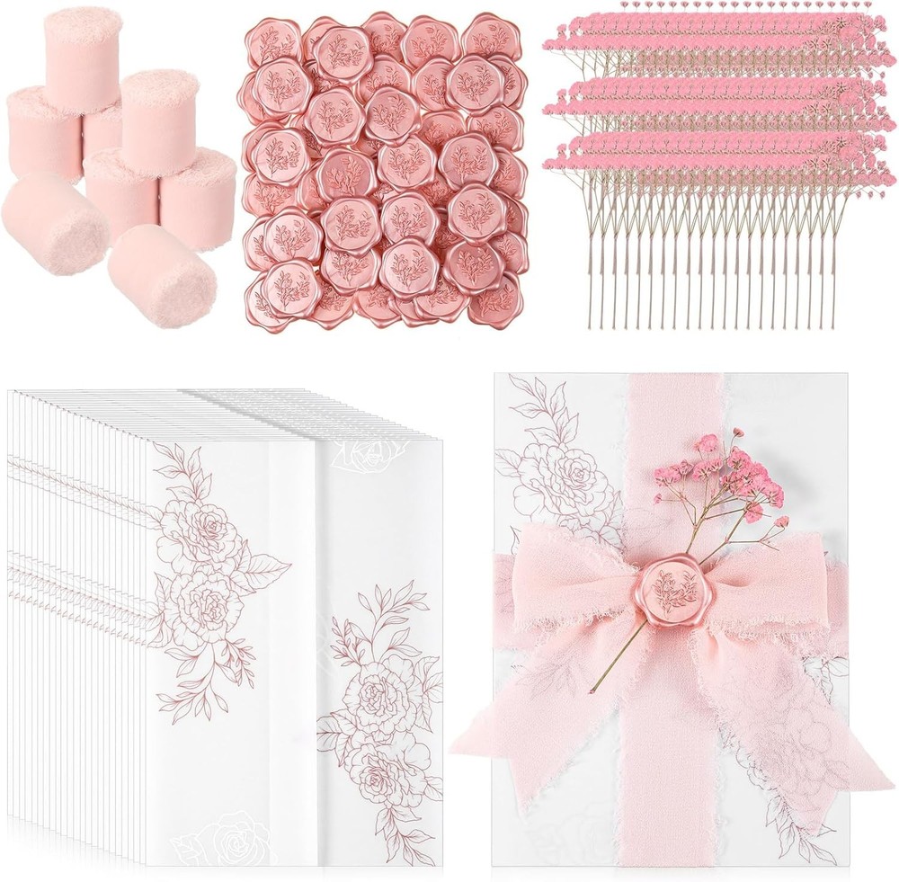 50 Sets Wedding Invitats Wraps Set Rose Gold Foil Pre Folded