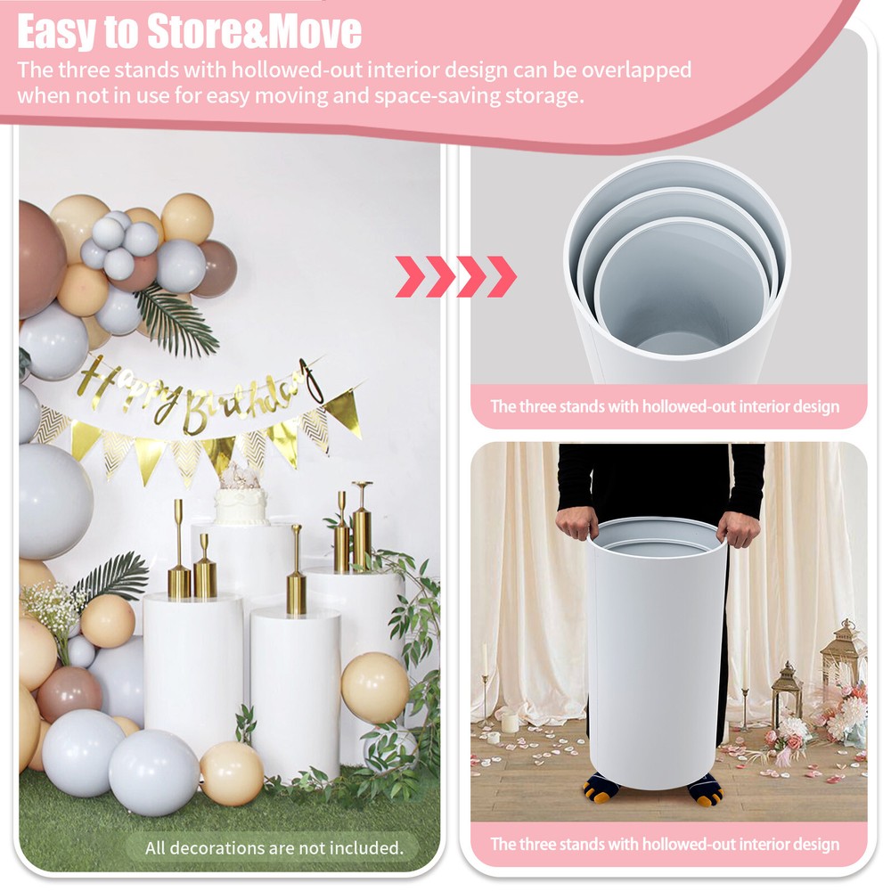 3 Piece Round Cylinder Pedestal Stands For Party Wedding Party Display Decor