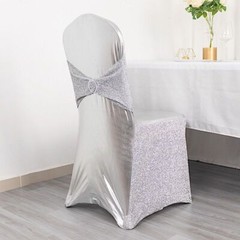 Metallic Tinsel Spandex Stretchable Banquet Chair Cover Sash Band Buckle Party