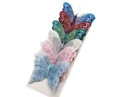12PC 4″ Pastel + Silver Glitter Feather Butterfly Craft DIY Wedding Cake Topper