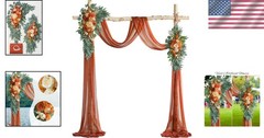 Artificial Wedding Flowers & Draping Fabric Set: Elegant Burnt Orange Decor