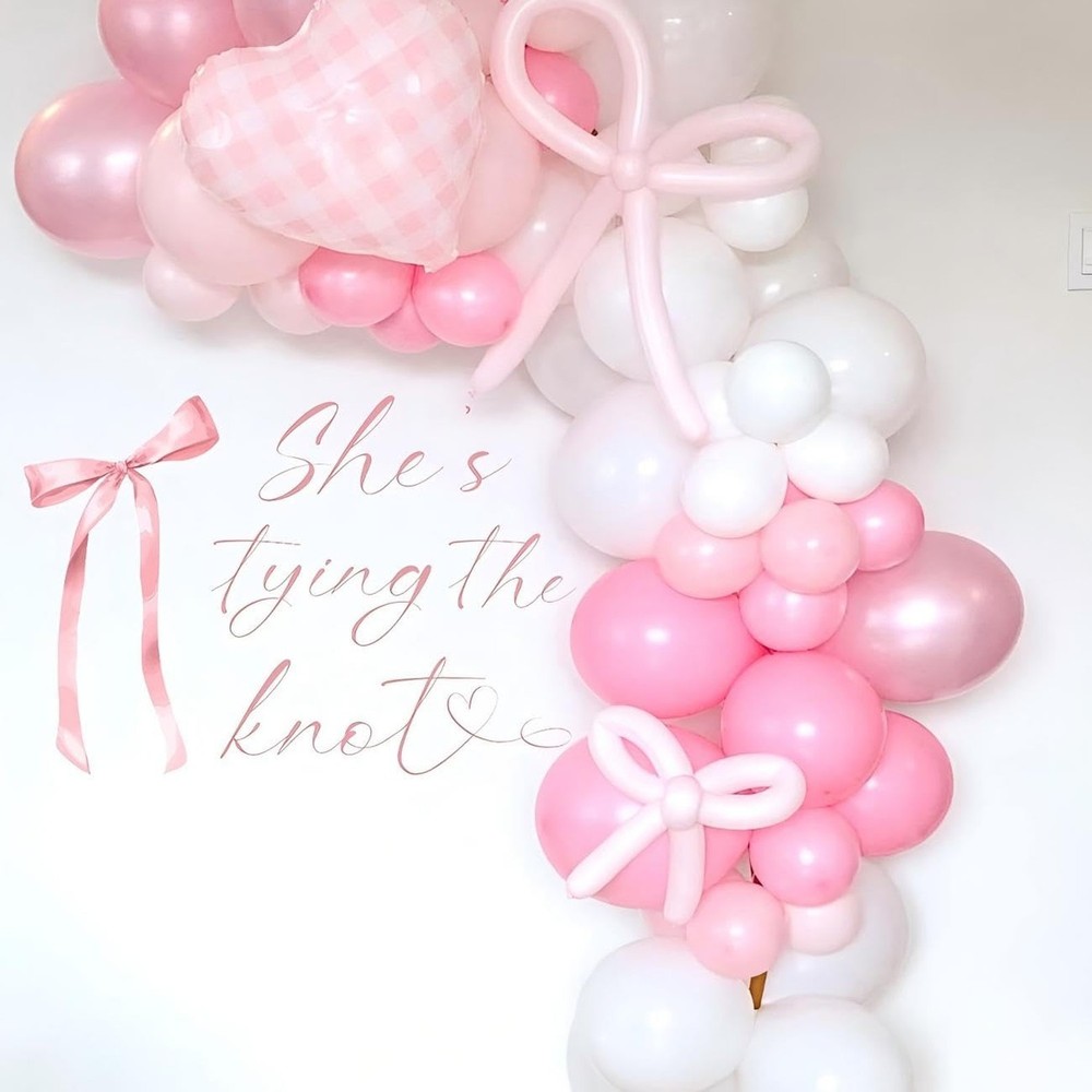 She’s Tying The Knot Decal – Bachelorette Pink Bow Sign Decor Decal, Bridal S…