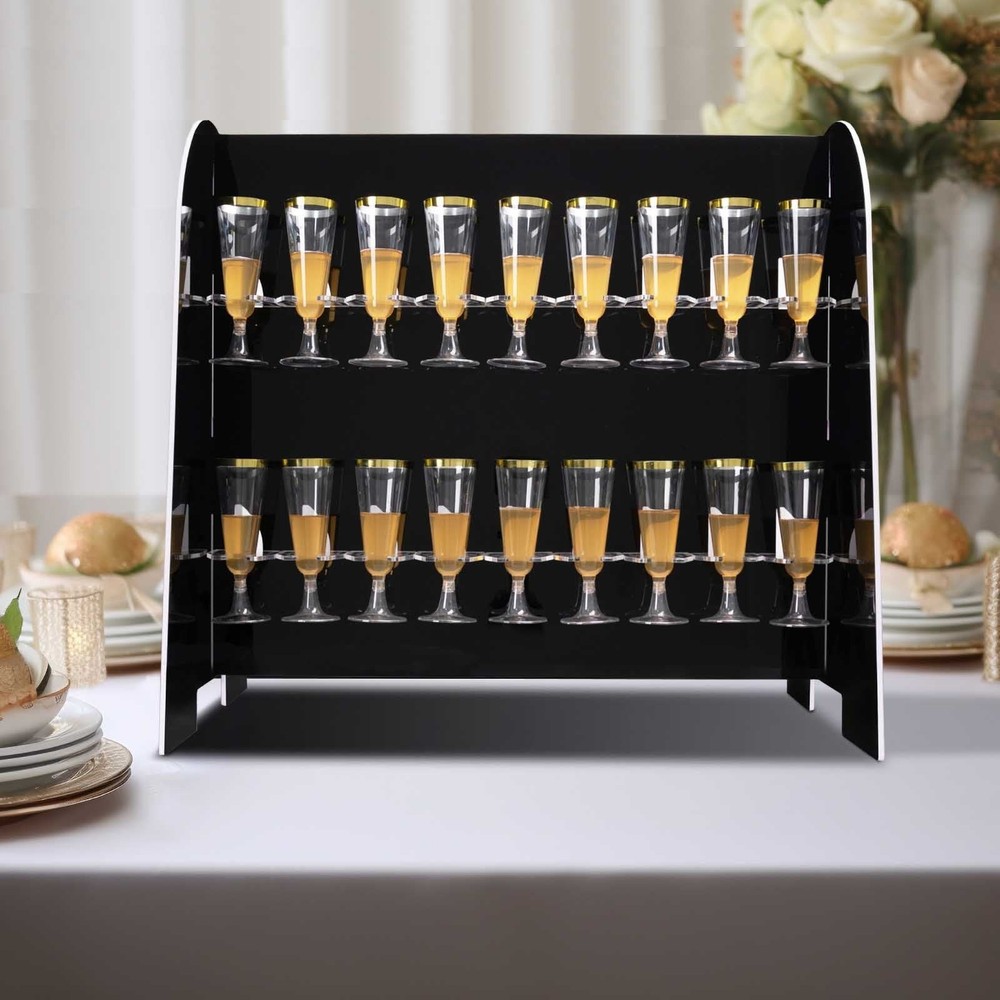 BLACK 25″ Foam 2-Tier Wine Glass Rack Champagne Flute HOLDER STAND Events