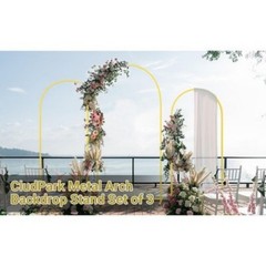 Set of 3 Golden Metal Arch Backdrop Stand Wedding Frame for Ceremony Decorations