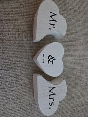 Wood Mr. & Mrs. Heart Wedding Table Decoration Set est. 2024, 3pc White/Black