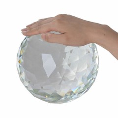 US stock 200mm D Cut Crystal Ball Sphere Clear Prism Wood Rotatable Stand 7.87″