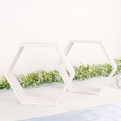 2 WHITE 9″ Hexagon Wood Geometric WALL SHELVES Wedding Party Home Decorations
