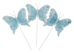 12PC 4″ Blue + Silver Glitter Feather Butterflies Craft DIY Wedding Cake Topper