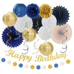 Navy-Blue White Gold Birthday Party-decorations – 21pcs Navy-blue White Gold