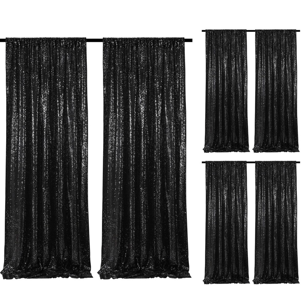 Black Sequin Backdrop Curtains 6 Pieces 2FTx8FT Shimmer Birthday Wedding Phot…