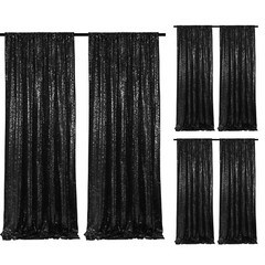 Black Sequin Backdrop Curtains 6 Pieces 2FTx8FT Shimmer Birthday Wedding Phot…
