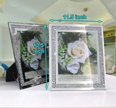 Crushed Diamond Wedding Mirror Photo Frame, Crystal Silver Glass Picture Fram…