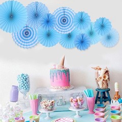 6 Pcs Decoration Hanging Party Blue Paper Fans Set for Birthday Wedding Gradu…