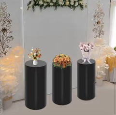 3pc Black Cylinder Pedestal Stands Set for Wedding Venue Display Decor