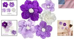Purple Paper Flowers 3D Wall Decor Party Decorations Girls Women Elegant