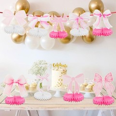 9Pcs Pink Bow Party Honeycomb Centerpieces Decorations, Pink Bow Coquette Bir…