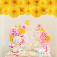 12Pcs Hanging Paper Fans Party Set Decoration for Home Birthday Wedding Yellow