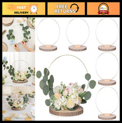 Rustic Wedding Centerpiece Set – 12″ Metal Floral Hoop & Unfinished Wood Slices