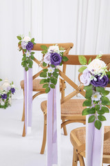 Purple Wedding Aisle Decor – 10 Chair Flowers for Ceremony and Church Pew