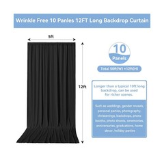 50ftx12ft Black Wrinkle-Free Wedding Backdrop Curtain -Silky Washable Black P…