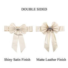 5 Ivory Reversible Satin Faux Leather Bow Tie Party Chair Sashes with Buckles