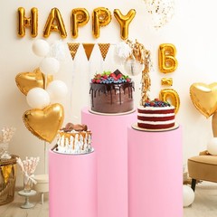 Set of 3 Cylinder Spandex Stand Covers, Light Pink, Elastic Fabric-Large